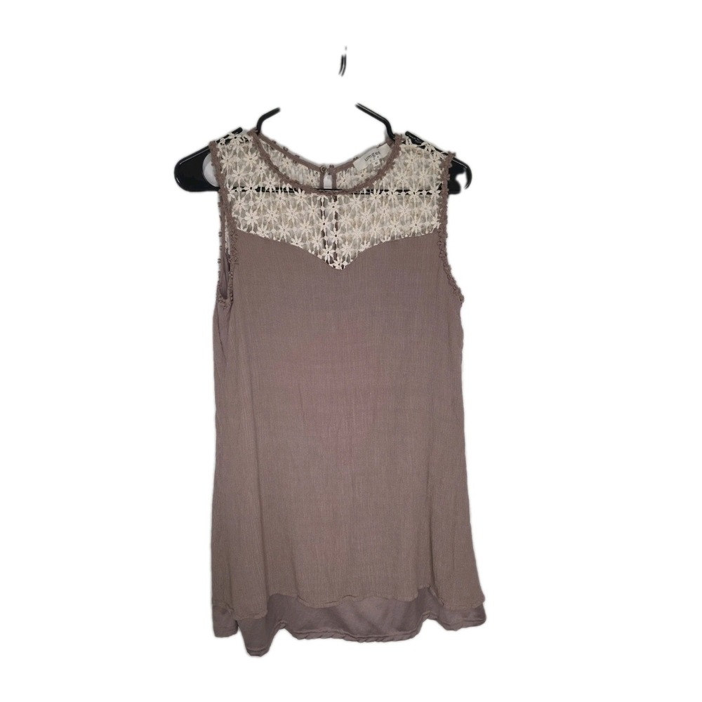 Umgee Lace Yokeโ Sleeveless Blouse EUC Taupe Boho Cottagecore Size M
